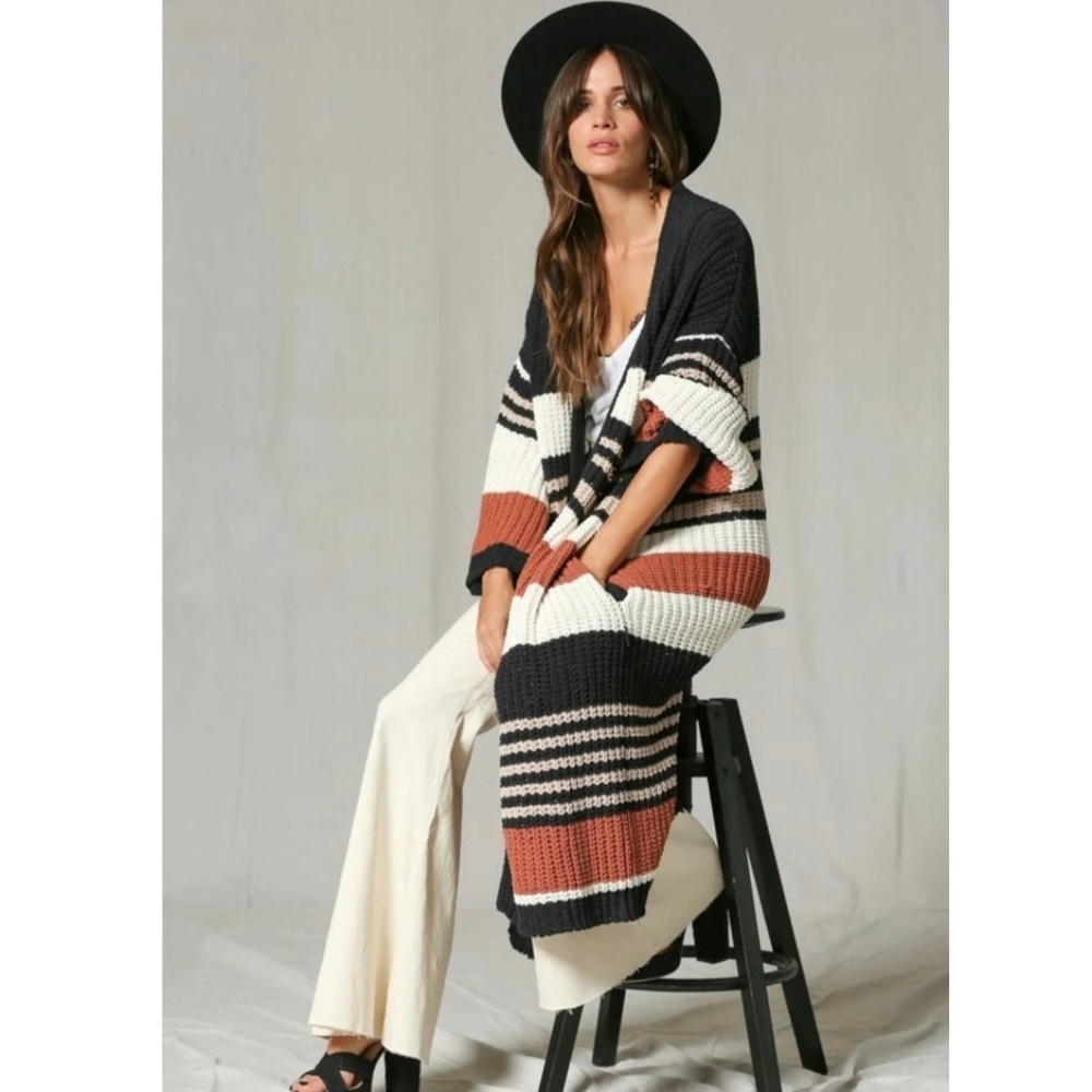Gorgeous Autumn Spice Colorblock Cardigan Sweater - Picture 5 of 12